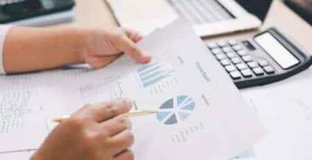 Strategic controller assess pie chart on paper